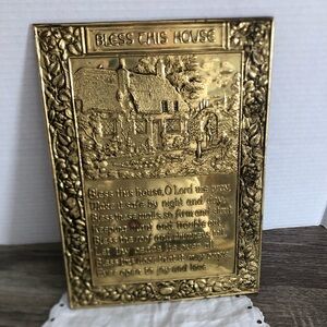 Vtg Brass Relief Bless This House Wall Art
